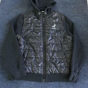 Y2K Aeropostale Jacket Mens 2XL Black Quilted Puffer Hooded Fleece Lined Casual